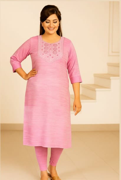 Pink Cotton EmbroideredMaternity Kurti
