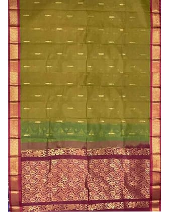 GADWAL COTTON OLIVE GREEN WITH MAROON COLOR SAREE-A20