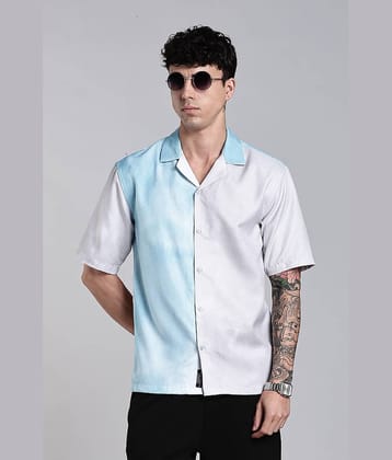 Paul Street Cotton Blend Boxy Dyed Half Sleeves Cuban Collar Men's Casual Shirt (Blue)