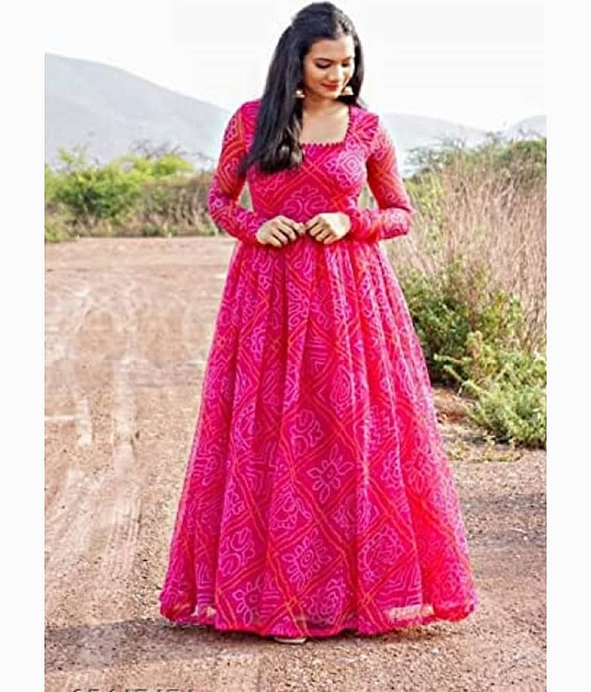BHAGVATI ENTERPRISE Pink A-line Georgette Women's Stitched Ethnic Gown ( Pack of 1 )