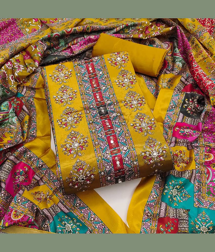 Rangtulika Ethnics Women Chiffon Unstitched Dress Material ( Yellow )