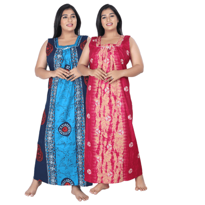 Fabimi Women's Sleeveless Cotton Nighty Combo Pack - Multi Colors for a Stylish Slumber