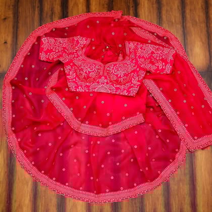 Lipstick Red Party Wear Rangoli Silk Saree (Color - Red) by SHIV TEXTILES