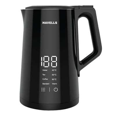 Havells I-Conic 1.5 Litre Digi Kettle with double wall and 304 stainless steel tank (Black), 1600 Watts