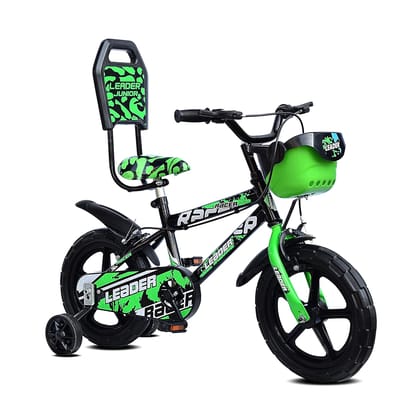 Leader Racer 14T Kids Cycle With Training Wheels (Semi-Assembled) Age Group 2 - 5 Years 14 T Road Cycle (Single Speed, Black, Green)