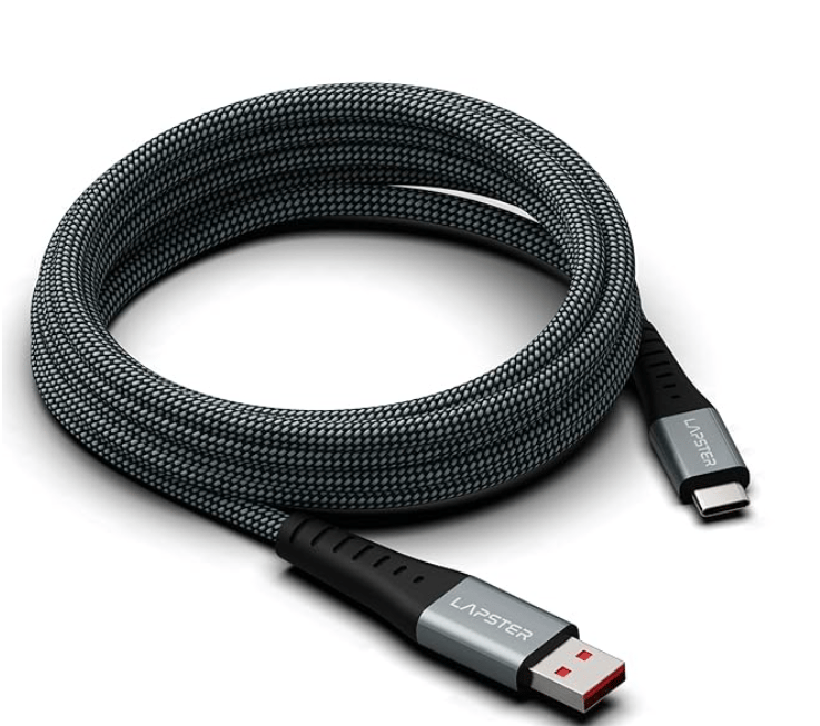 Lapster Rapidzz 3A Fast Charging 1.5m Braided Type C Cable for Smartphones, Tablets & other Type C devices, 480Mbps Data Sync, Quick Charge 3.0 (zebra)