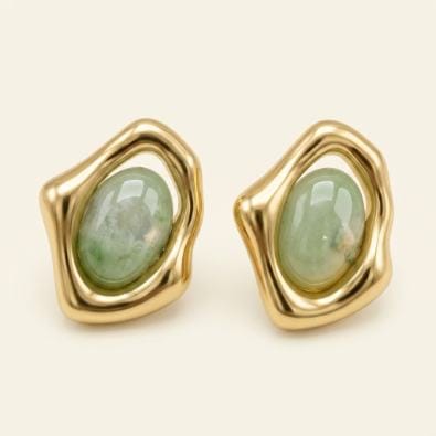 Abstract Frame Oval Cabochon Studs - Green | Gold-Tone Anti-Tarnish Imitation Jewellery - Earrings | Buy online on ZillyBuy