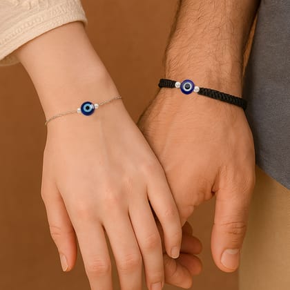 925 Sterling Silver Evil Eye Couple Bracelet Set