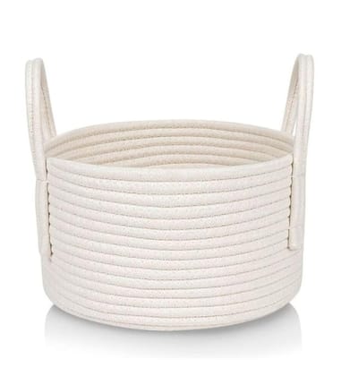 Generic Cotton Pack Of_1 Basket 7x5 Inch Storage Basket For Clothes (White)-PID66469