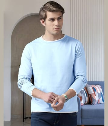 AOOSH Cotton Blend Regular Fit Solid Full Sleeves Men's Round T-Shirt - Aqua Blue ( Pack of 1 )