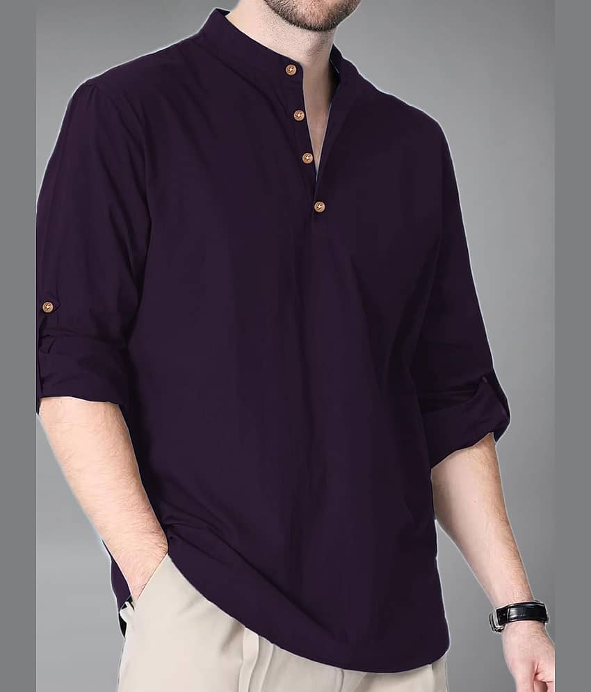 UNI VIBE Cotton Blend Plain Shirt Style Kurta For Men ( Brown )