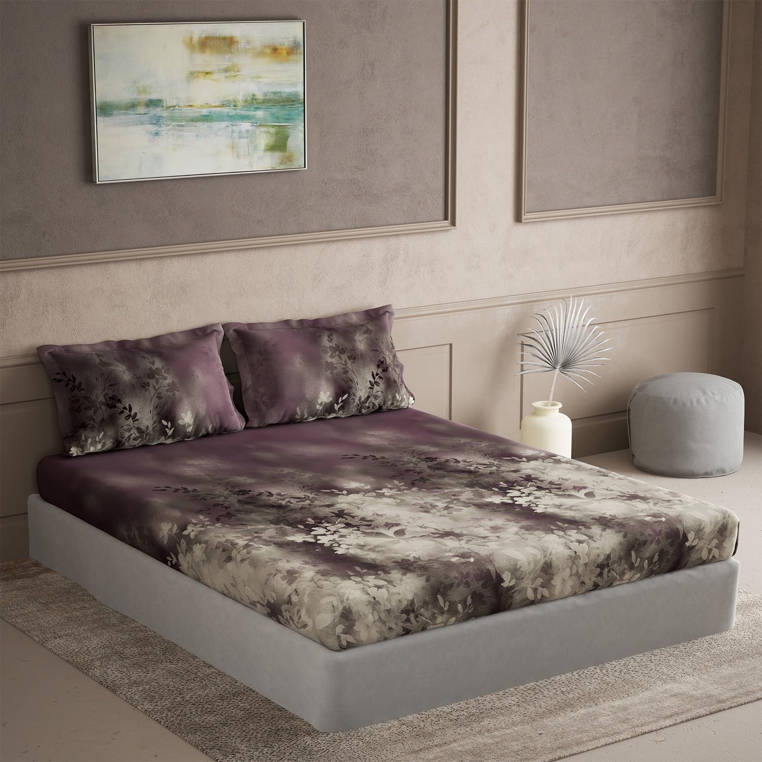 DDECOR - Galaxy Collection 100% Cotton Floral Pattern 145TC Super King Bedsheet |305 CM X 305 CM| Wine