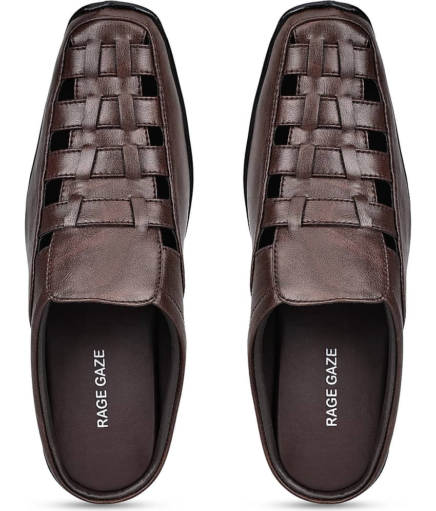 RAGE GAZE HALF SHOE BROWN NEW STYLE - Brown Men's Sandals