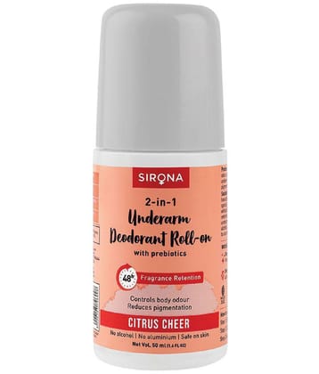 Sirona Underarm Roll On Deodorant for Women & Men | Removes Odour, Long Lasting  | Citrus Cheer - 50ml