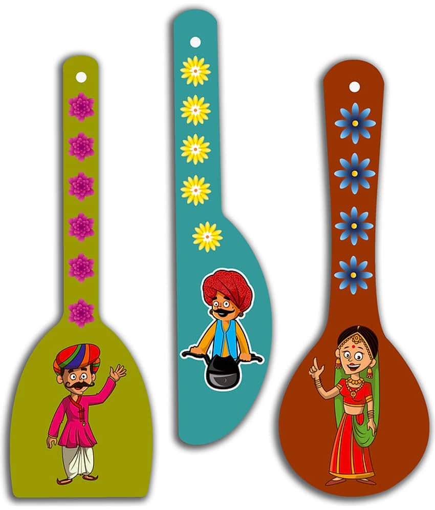 Saf Wood Spoon Shape Designer Designer Shape Decoratives Panel Multi - Pack of 3