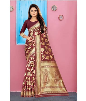 Gazal Fashion Banarasi Silk Saree With Unstitched Blouse Piece ( Maroon )