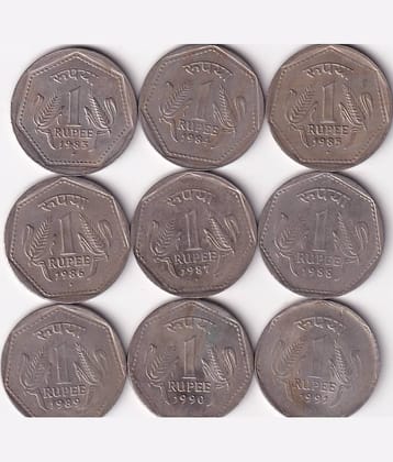 1983-1991 ONE RUPEES COMPLETE EXCEPT 1982 (9 PCS SET)
