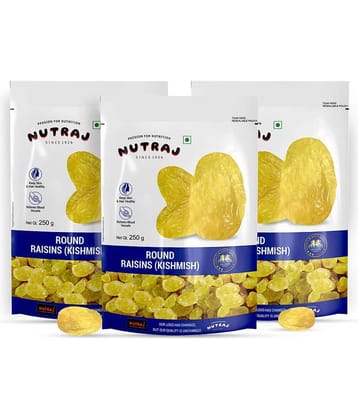 Nutraj Round Raisins 750g (250g X 3), Kishmish 750g, Seedless Green Kishmish
