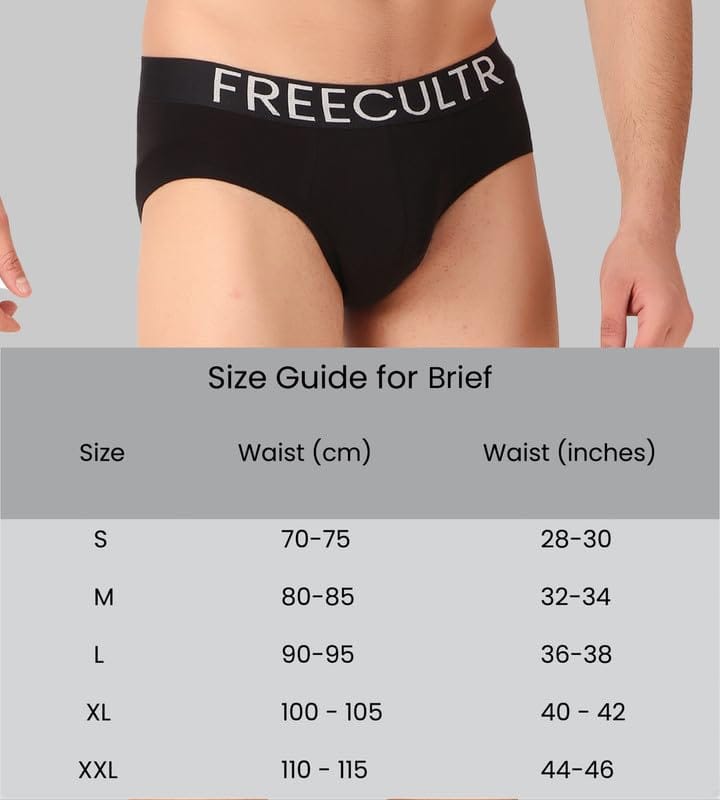 FREECULTR Men's Underwear Organic Cotton (Ultrasoft Waistband) Premium Snug-Fit Brief Pack of 1-Black