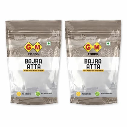 GM Foods Bajra Atta 500g (Pack of 2) | High Fiber Millet Flour | Rich in Protein, Iron & Vitamins | Stone Ground | Healthy Flour for Roti, Paratha, Khichdi, Baking & Cooking | No Preservatives