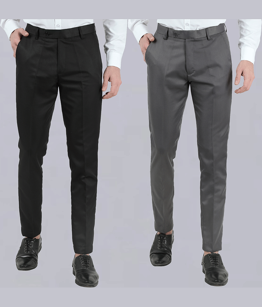 VEI SASTRE Multicolored Slim Formal Trouser ( Pack of 2 )