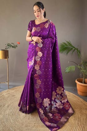 Jam Purple Soft Banarasi Silk Saree