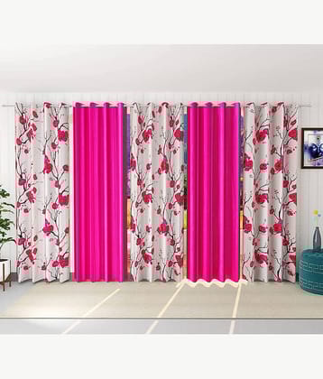 Kraftiq Homes Floral Semi-Transparent Eyelet Curtain 9 ft ( Pack of 5 ) - Multicolor