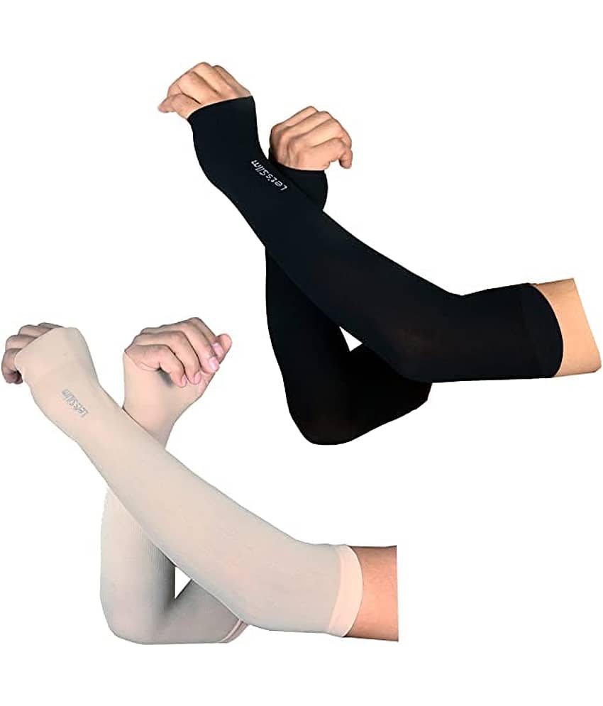 Sun Protection Arm Sleeves for Men & Women UPF 50 Arm Cover for Biking, Cricket, Cycling, Golf, Outdoor Sports, 2 Pair, Black and Beige