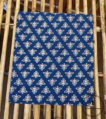 Ajrakh Cotton Fabric For Kurta-Blue