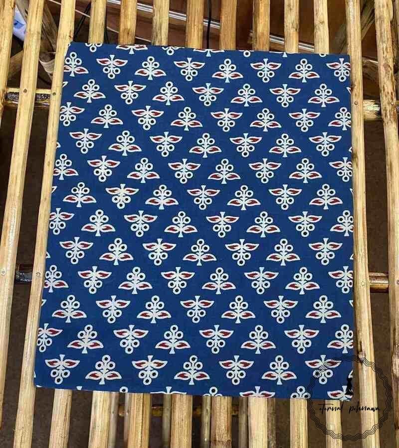 Ajrakh Cotton Fabric For Kurta-Blue