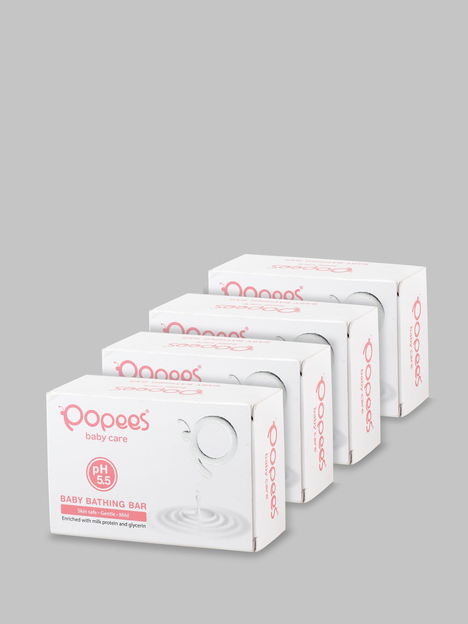 Popees Ultra-gentle Dermatologist Recommended Baby Bathing Bar with pH 5.5 - Pack of 4-100