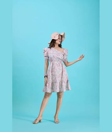 Amarasha Women Crepe Printed Fit & Flare Dress ( White )