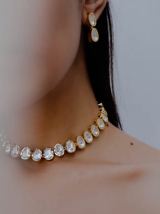 Beeja Polki Necklace Set-Gold