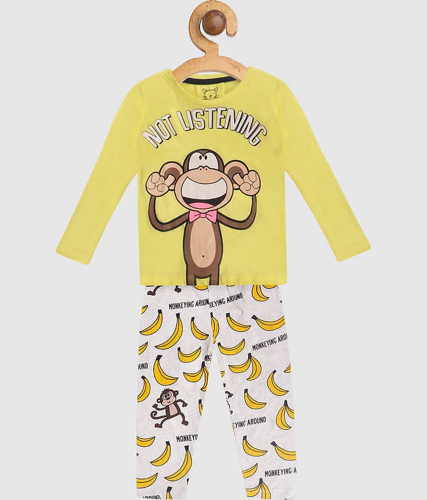 Lazy Shark Pack of 1 Boys Cotton Blend Nightsuit Set ( Yellow )