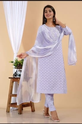 Lavender 3 pc Rayon Casual Wear suit-L