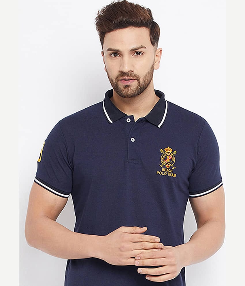 The Million Club Pack of 1 Cotton Blend Regular Fit Solid Half Sleeves Men's Polo T Shirt ( Navy )
