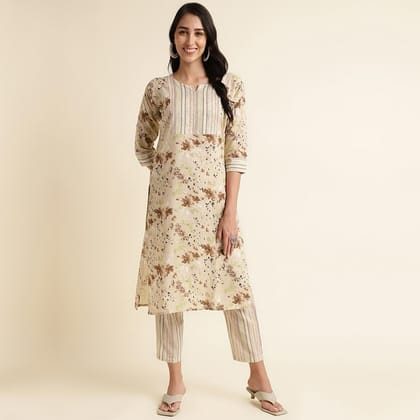 Cotton Blend Floral Printed straight Kruti set Cotton Blend Floral Printed straight Kruti set