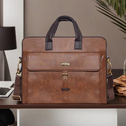 LOREM Tan Color Faux Leather 10L Laptop Messenger Bag For Men BG53