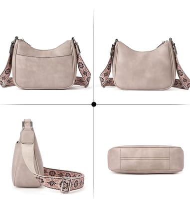 Women's PU Leather Zipper Sling Bag (Beige)-PID63984