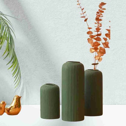 Modern Ceramic Flower Vase Setof 3 pcs (DARK GREEN)