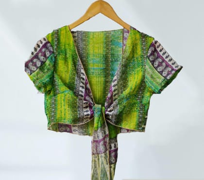 Poly Georgette Shrugs III-L / Green Abstarct Print