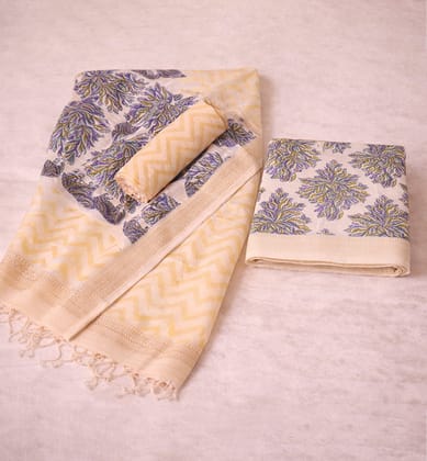 Gond Art Block Print Maheshwari Unstitched Suit Set – 3 Piece