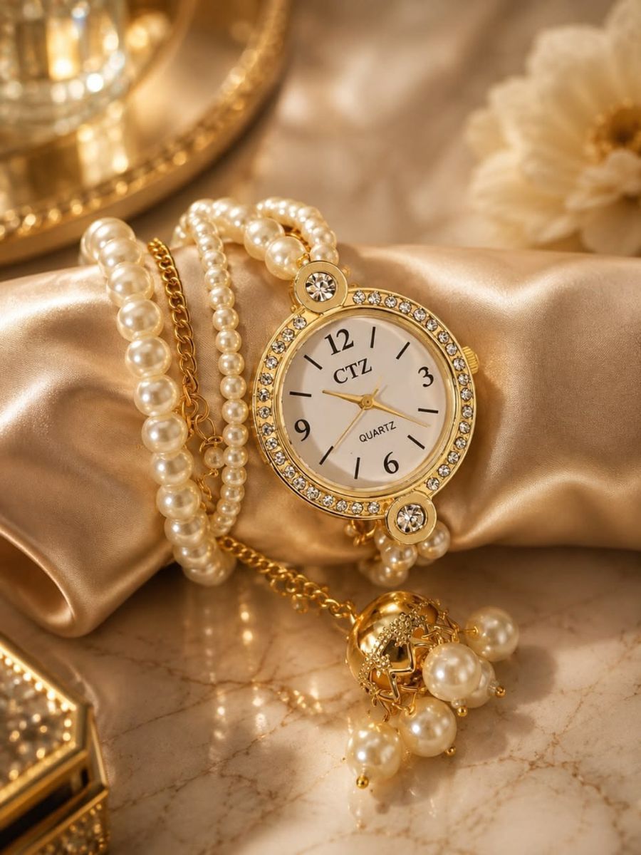 CTZ Pearl Embellished Quartz Analog Women's Watch with Jhumka Detail