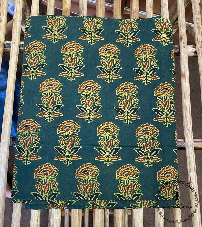 Ajrakh Cotton Fabric For Kurta-Green
