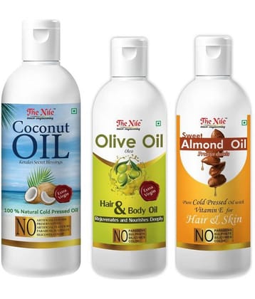 The Nile Coconut Oil 200 Ml + Olive Oil 100 ML + Almond Oil 100 ML 400 mL Pack of 3