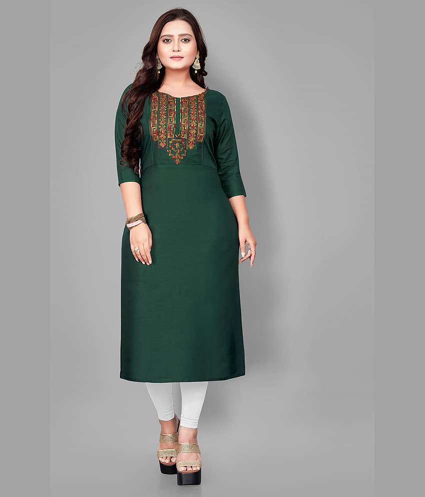 RIAANA - Green Rayon Women's Straight Kurti ( Pack of 1 )
