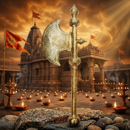 Solid Brass Bhagwan Parshuram Farsa | Hindu God Axe for Temple & Puja, Height : 33.5 Inch (ZMAS650 F)