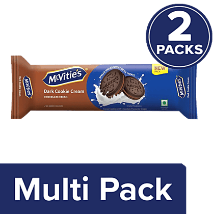 McVitie's Dark Cookie Cream Biscuit - Chocolate Flavoured Cream, No Added Colours, 2x120 g Multipack