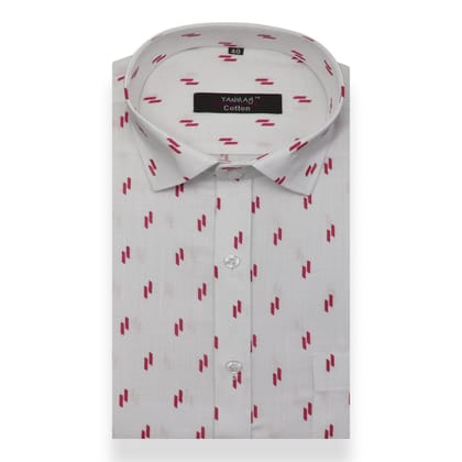 White Pink Double Rectangle Printed Cotton Shirt For Men's-M (38 Inch) (98 CM) / Full