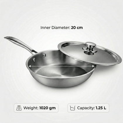 WEKTU  Tri-Ply Frying Pan with SS Lid – Heavy Bottom Professional Cookware.
